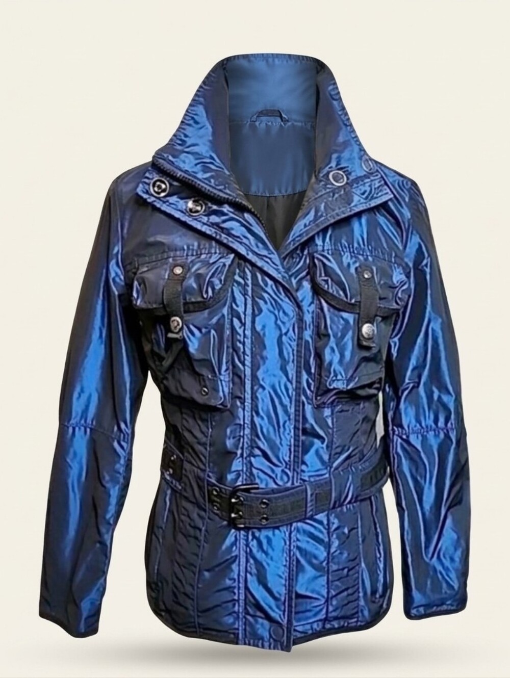 Wellensteyn 'Ayala' Metallic Blue Utility Jacket with High Collar